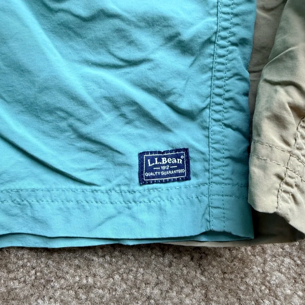 Lot of2 L.L. Bean Teal and Khaki mesh lined swim board shorts sz41